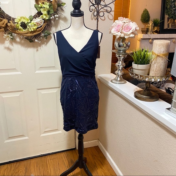 AX Paris Women Chiffon & Sequin V-Neck Mini Dress - Picture 5 of 16